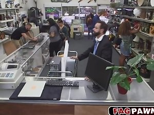 Guy in a nice suit fucked in pawn shop