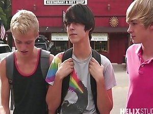Three teen gay friends having hot sex